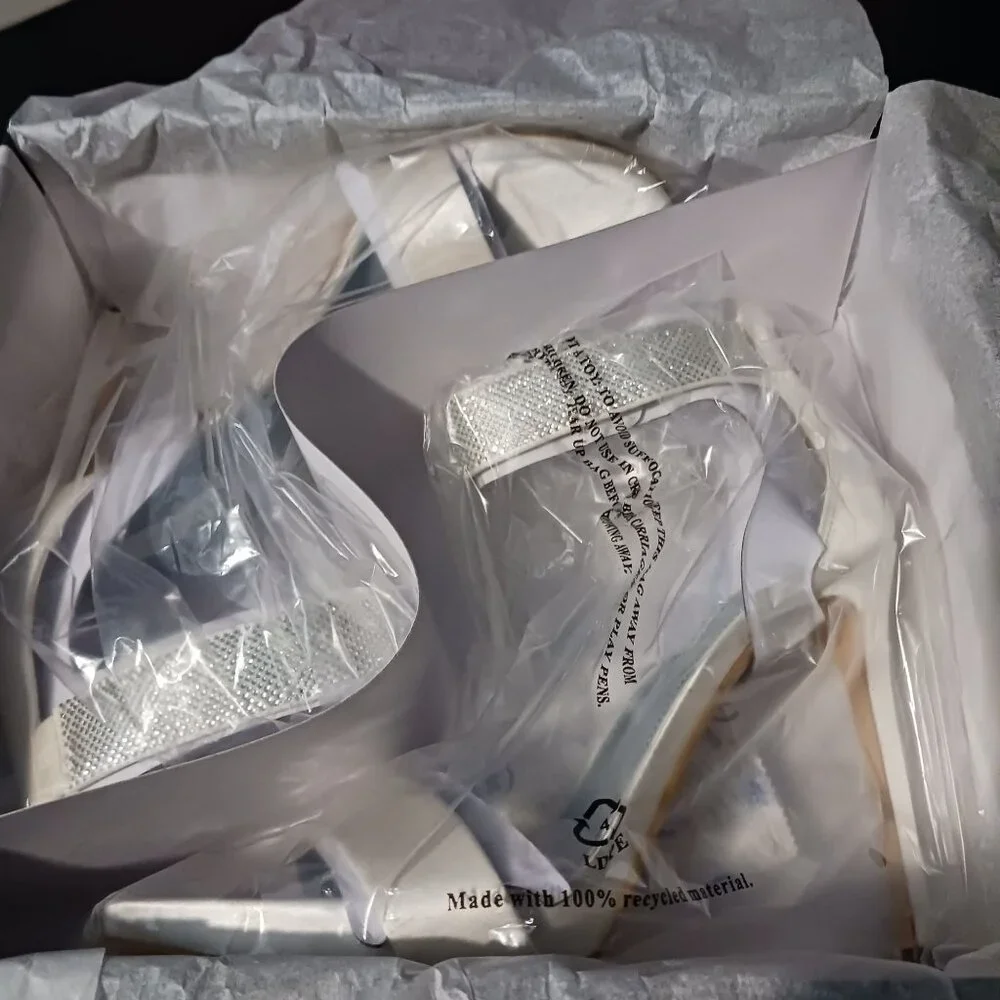 NEW Nine West Utell‎ Satin Embellished Ankle Strap Ivory Stiletto Heels Size 9.5